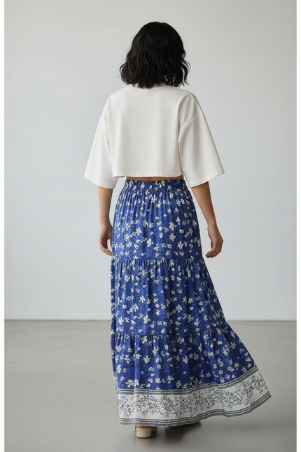 Jupe Longue Bleue Fleurie Bohème