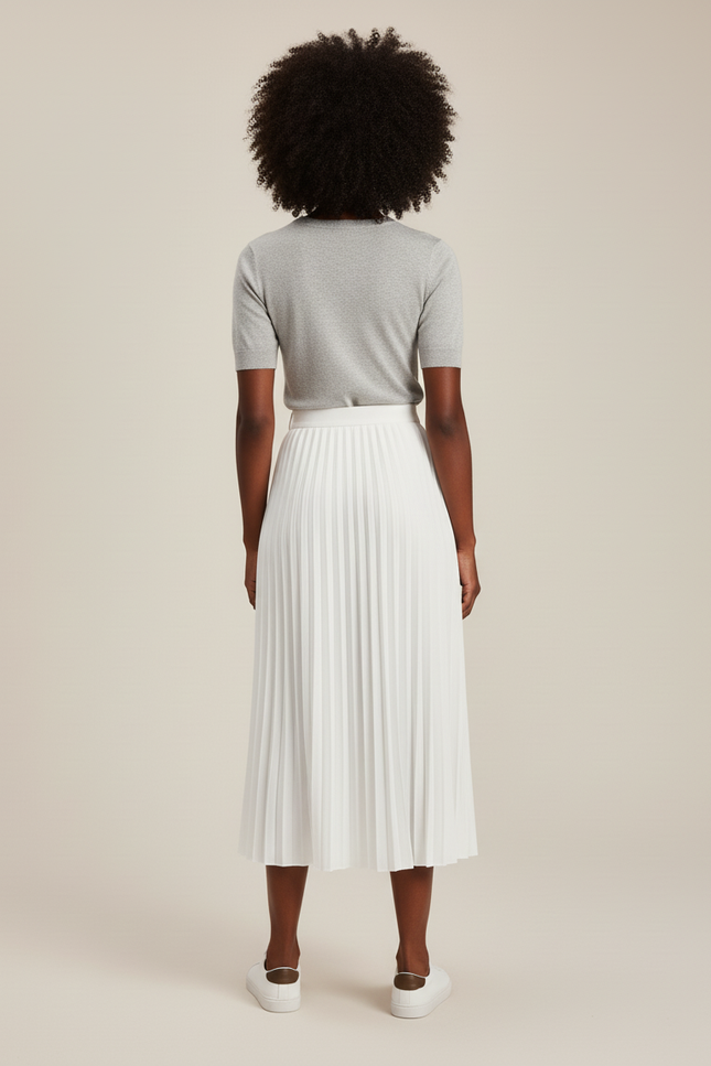 Jupe Longue Blanche Plissée Élégante Chic