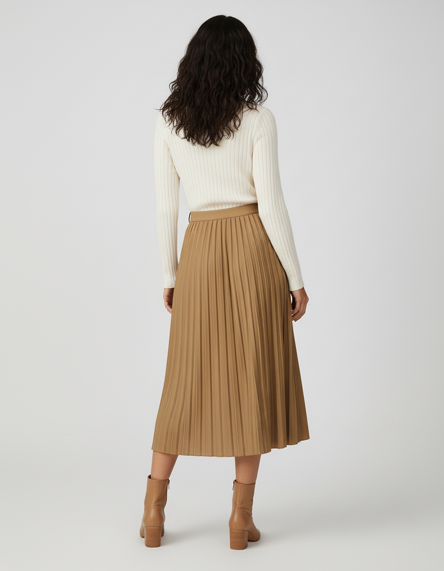 Jupe Longue Camel Plissée Élégante Mode