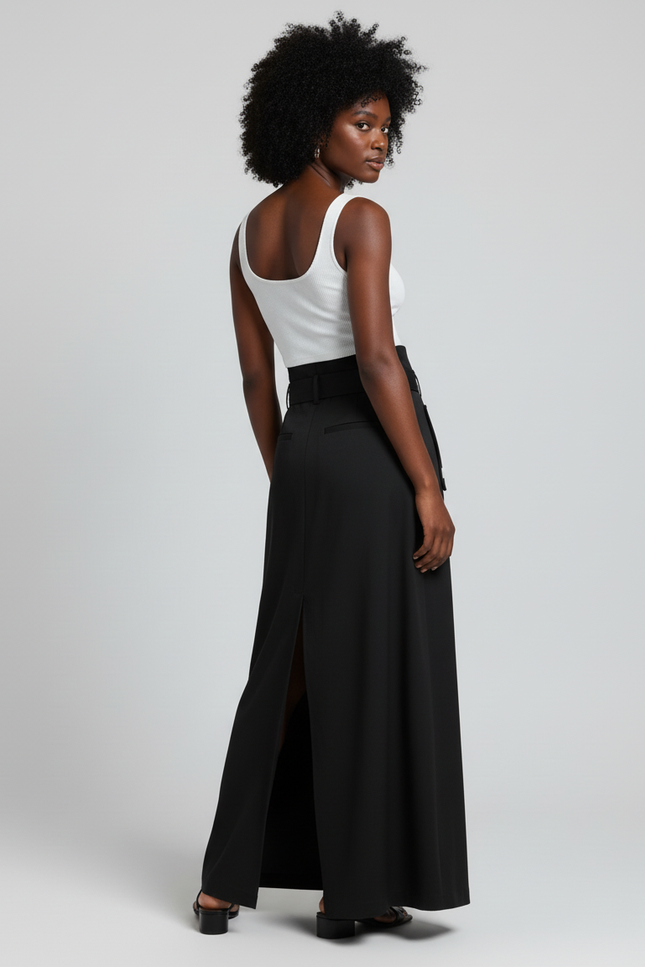 Jupe Longue Noire Boutons Blancs Élégante