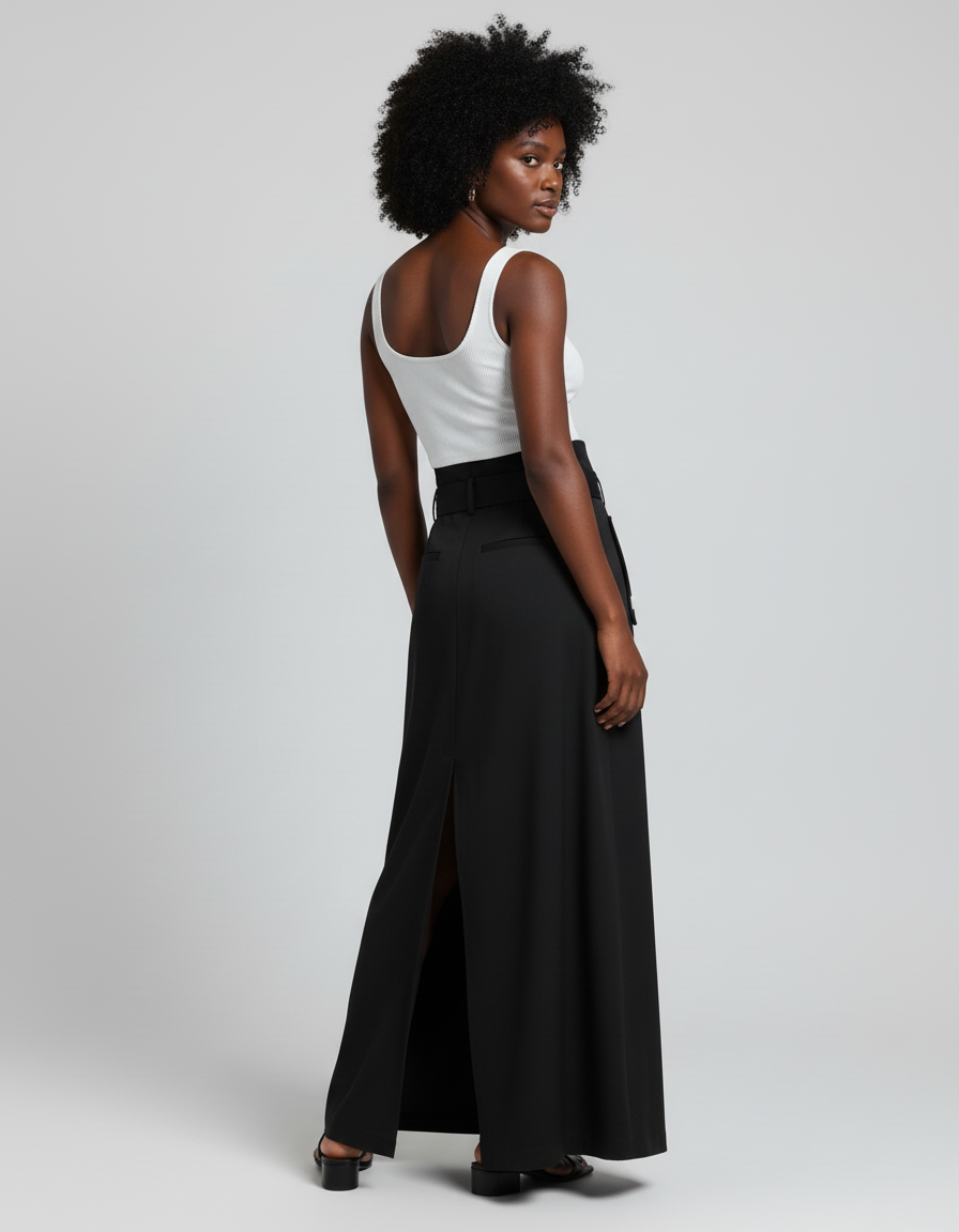 Jupe Longue Noire Boutons Blancs Élégante