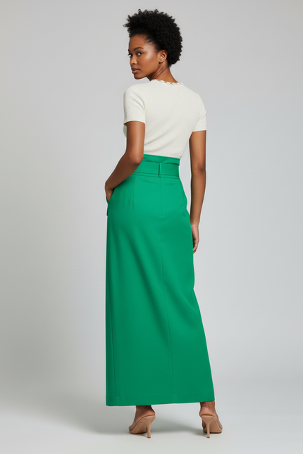 Jupe Longue Ceinture Boutons Chic