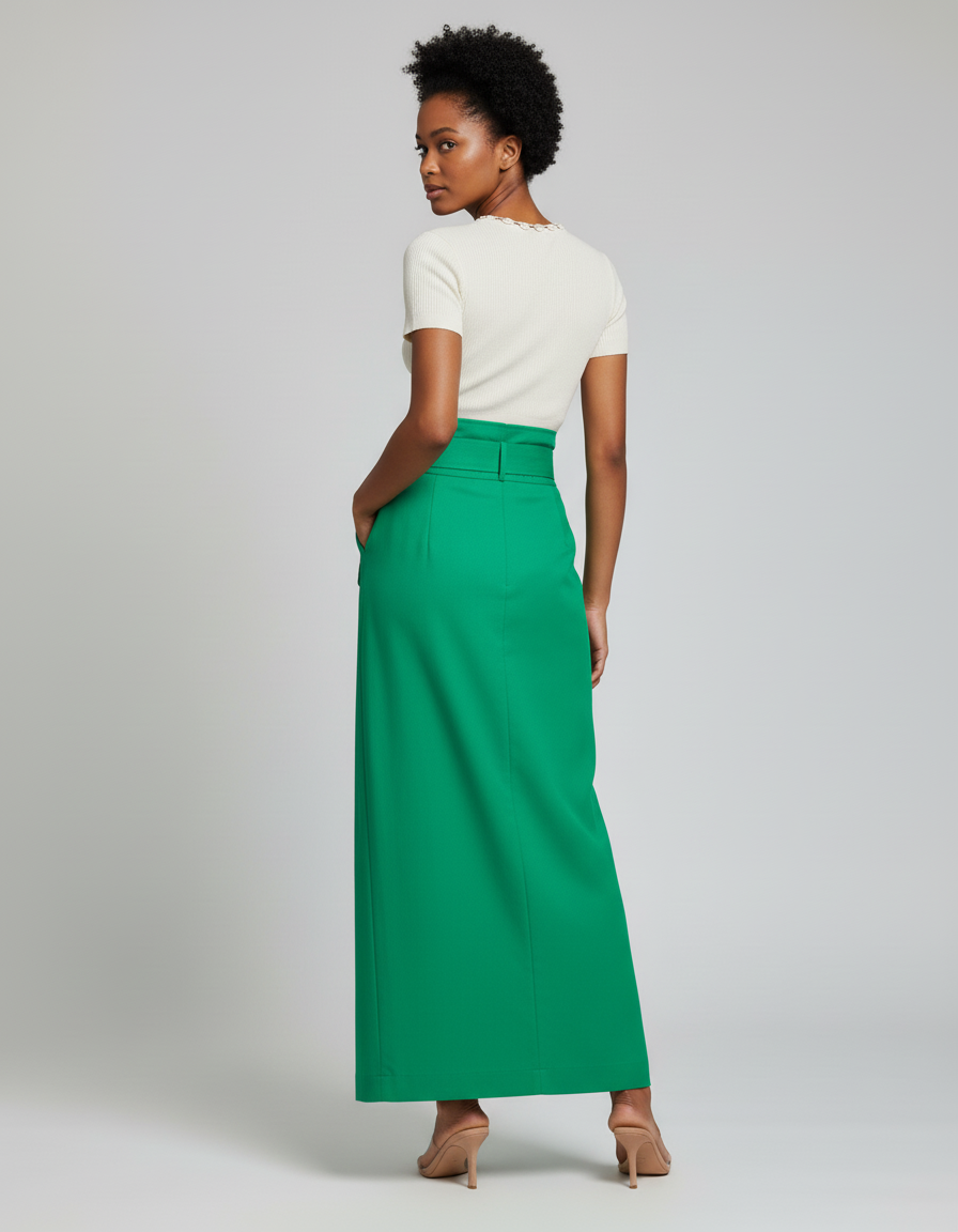 Jupe Longue Ceinture Boutons Chic