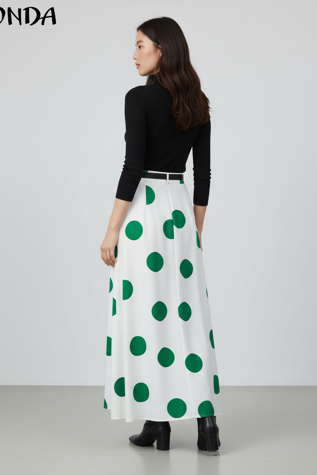 Jupe Longue Blanche À Pois Verts Bohème