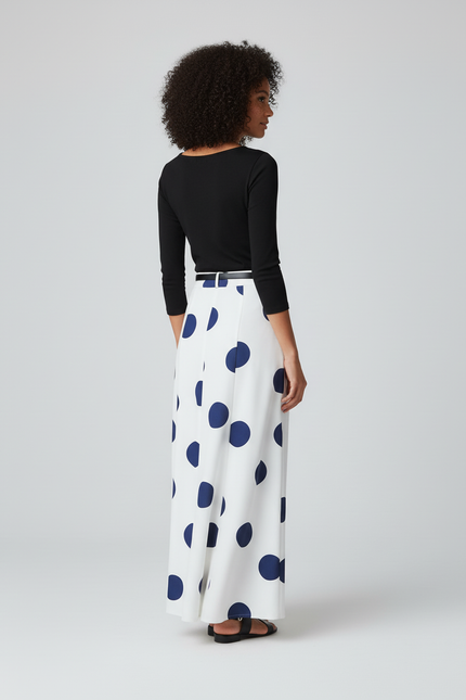 Jupe Longue Blanche À Pois Fluide