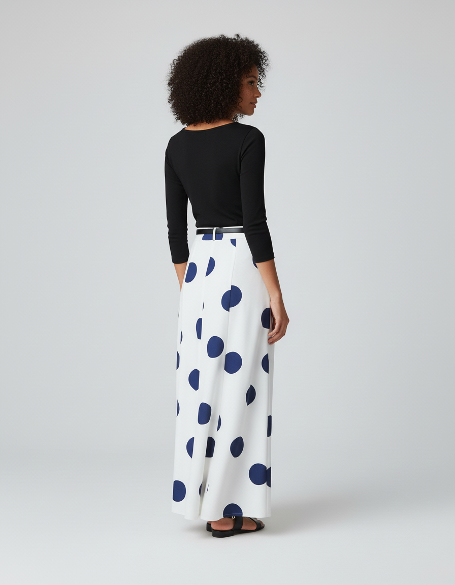 Jupe Longue Blanche À Pois Fluide