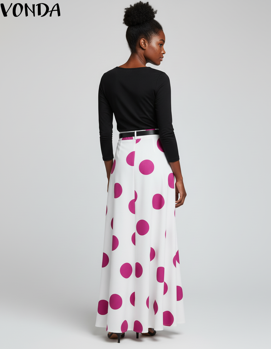 Jupe Longue À Pois Fluide Bohème