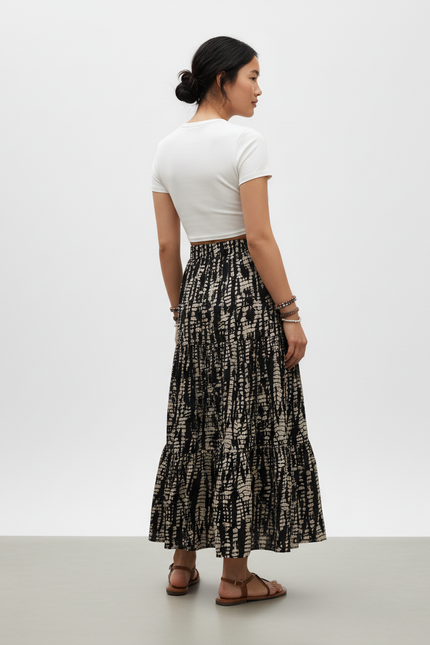 Jupe Longue Motif Abstrait Fluide Bohème