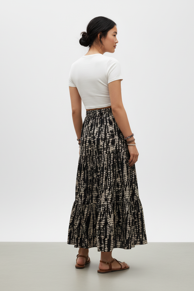 Jupe Longue Motif Abstrait Fluide Bohème
