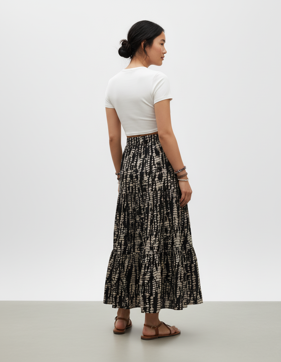 Jupe Longue Motif Abstrait Fluide Bohème