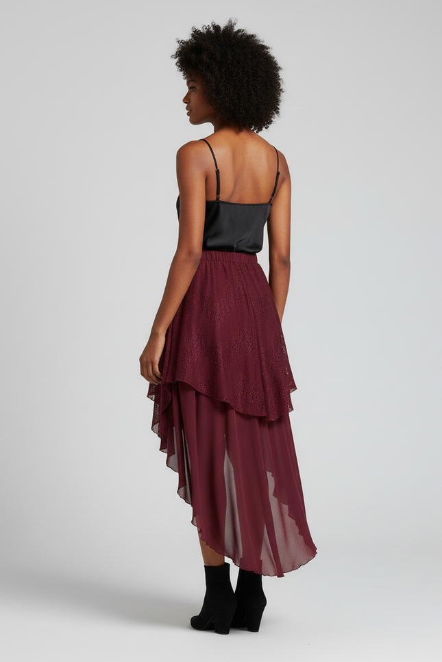 Jupe Longue Asymétrique Dentelle Fluide