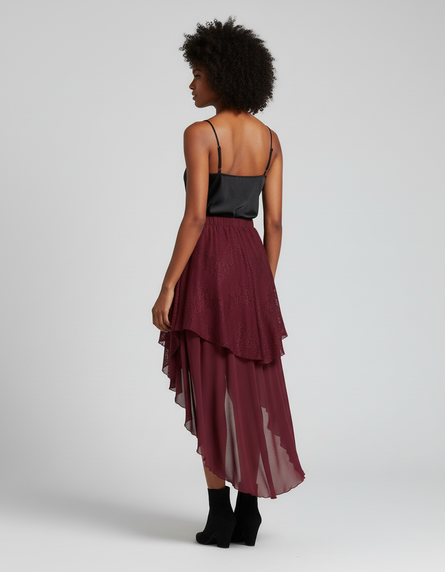 Jupe Longue Asymétrique Dentelle Fluide