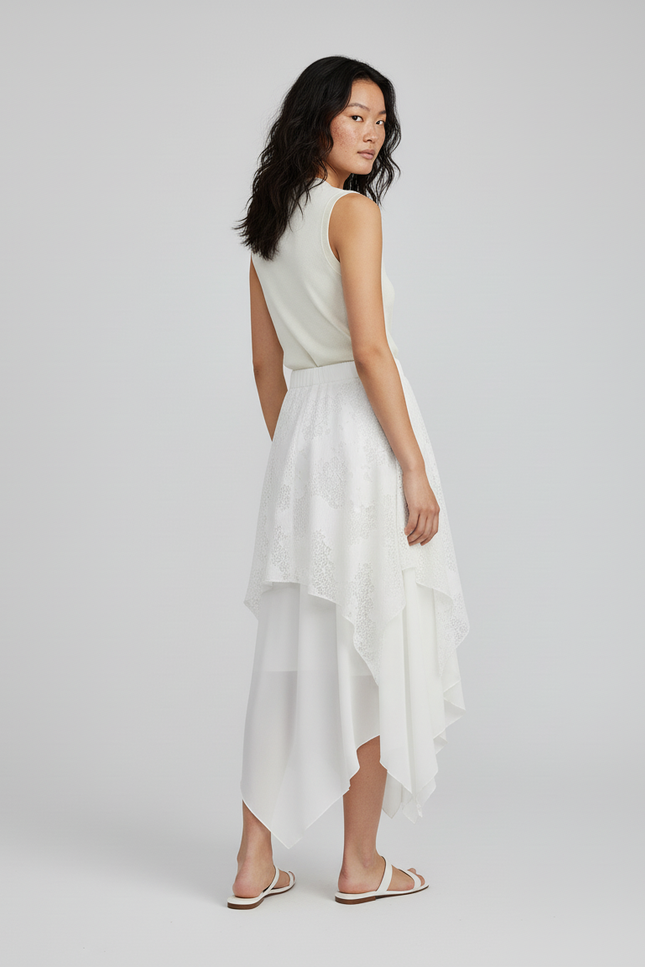 Jupe Longue Blanche Dentelle Asymétrique Fluide
