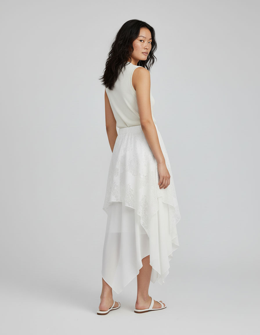 Jupe Longue Blanche Dentelle Asymétrique Fluide
