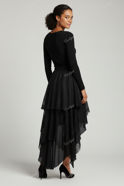 Jupe Longue Asymétrique Dentelle Fluide Chic