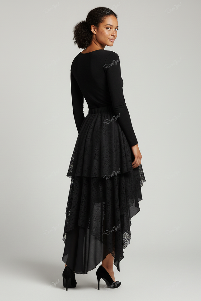 Jupe Longue Asymétrique Dentelle Fluide Chic