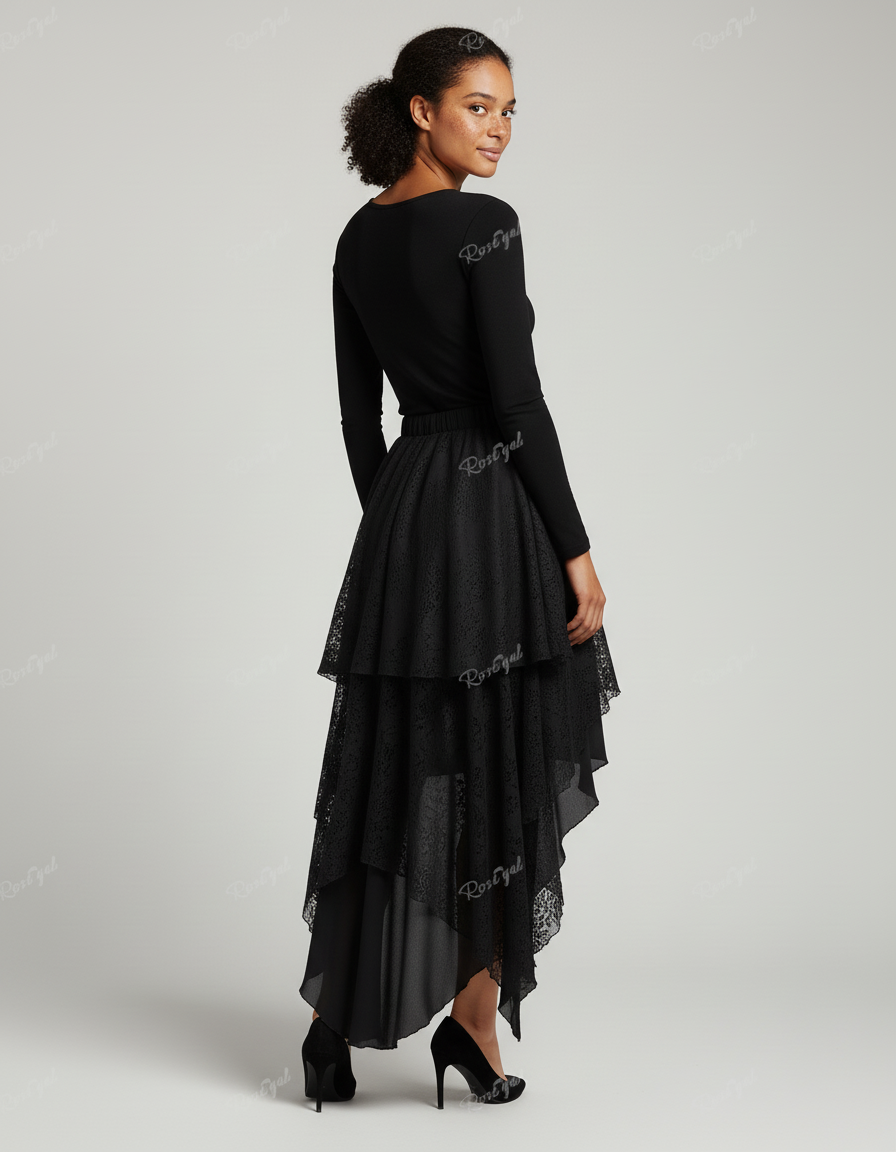 Jupe Longue Asymétrique Dentelle Fluide Chic