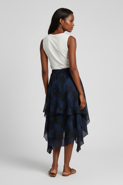 Jupe Longue Asymétrique Dentelle Fluide Femme