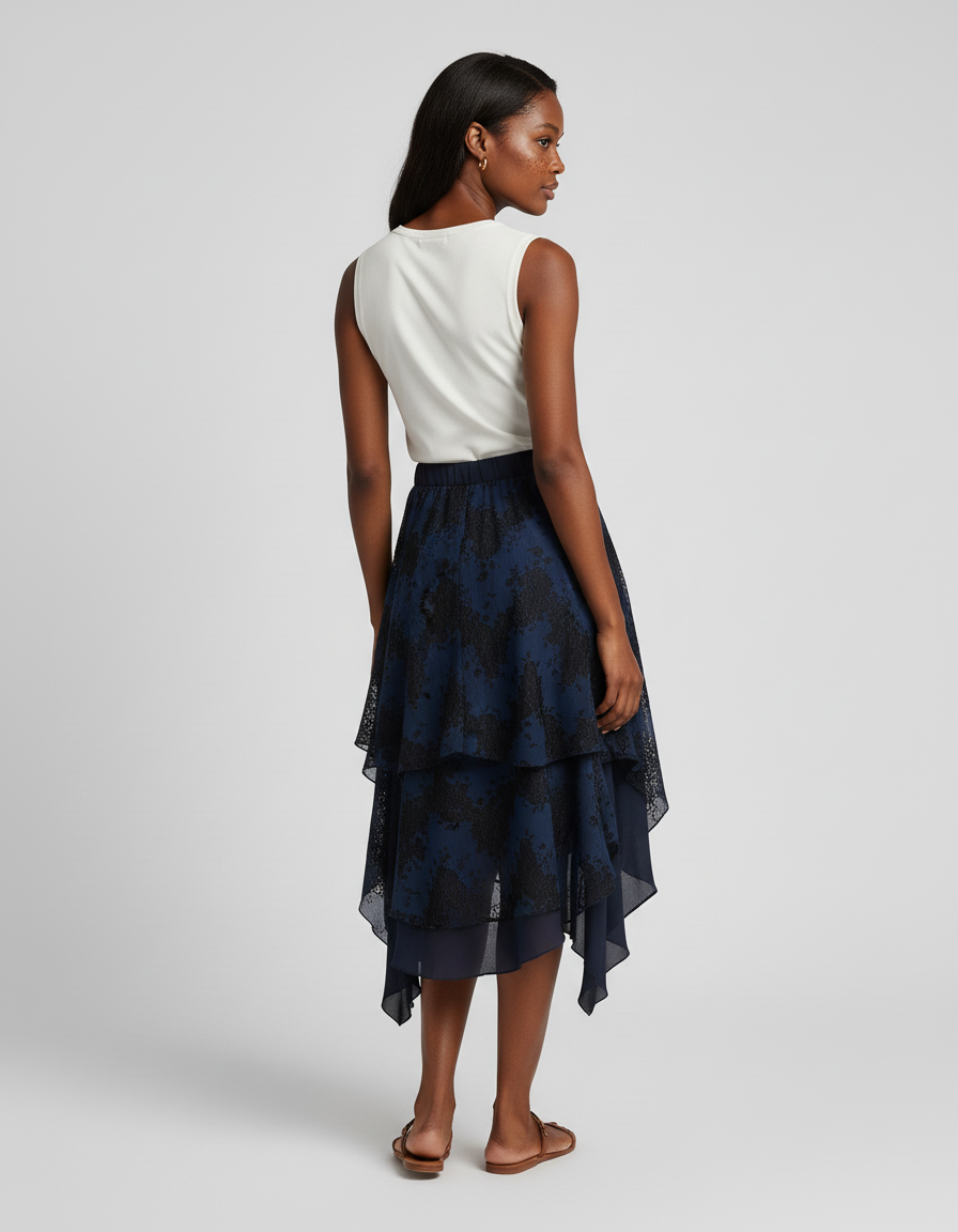 Jupe Longue Asymétrique Dentelle Fluide Femme