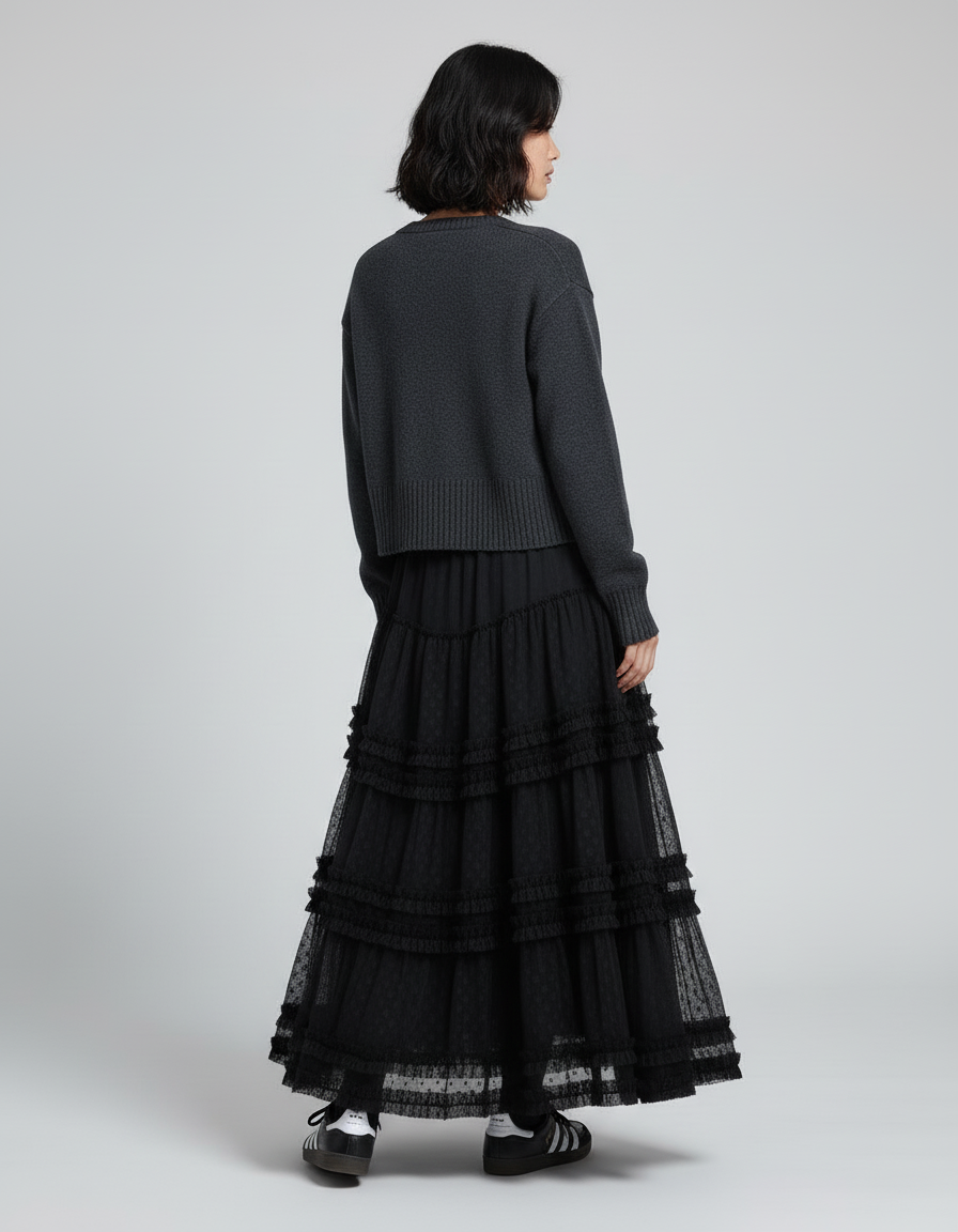 Jupe Longue Noire À Volants Élégante