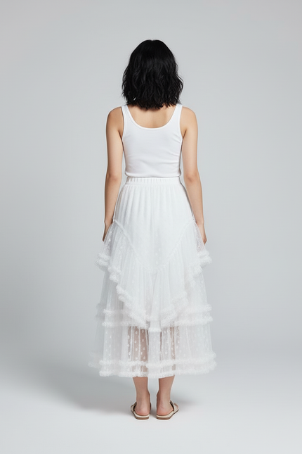 Jupe Longue Blanche À Volants Fluide Bohème