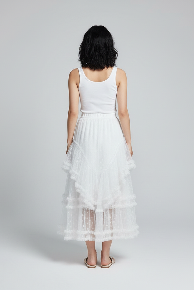 Jupe Longue Blanche À Volants Fluide Bohème