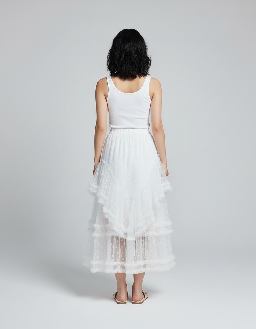 Jupe Longue Blanche À Volants Fluide Bohème