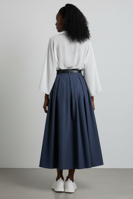 Jupe Longue Bleu Marine Plissée Chic