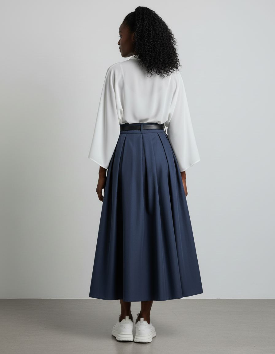 Jupe Longue Bleu Marine Plissée Chic