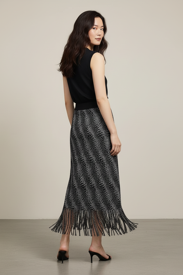 Jupe Longue Imprimée Franges Élégante