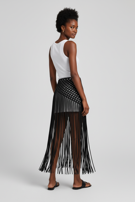 Jupe Longue Noire À Franges Bohème