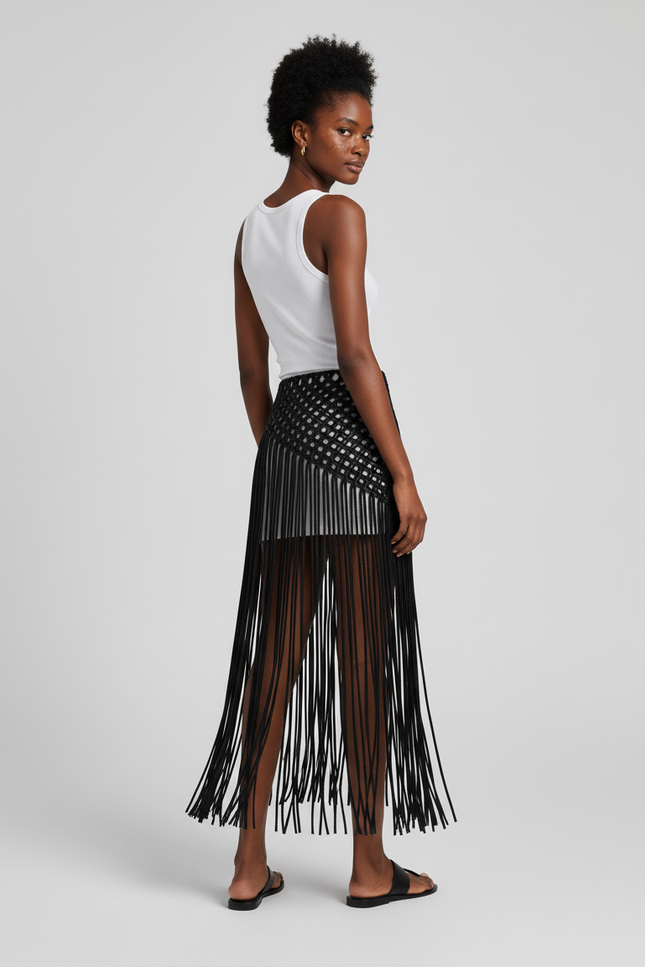 Jupe Longue Noire À Franges Bohème