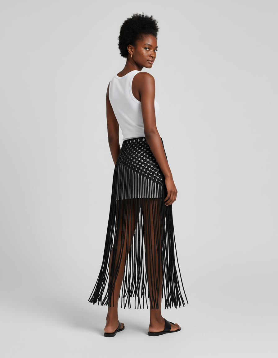 Jupe Longue Noire À Franges Bohème