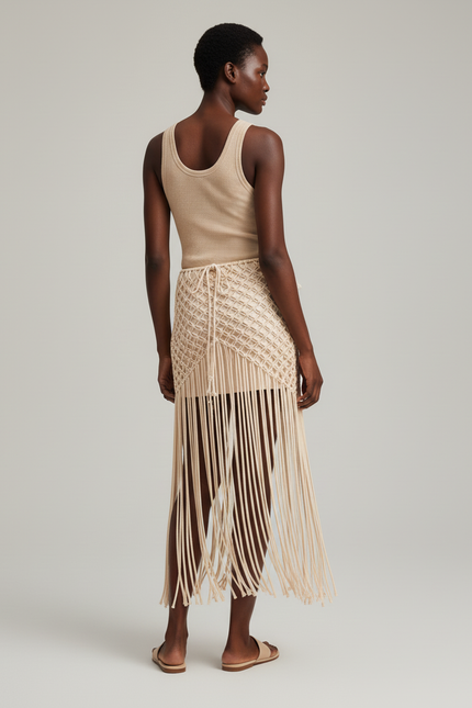 Jupe Longue Macramé Franges Bohème