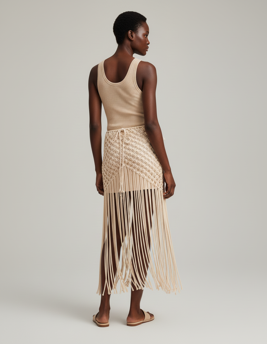 Jupe Longue Macramé Franges Bohème