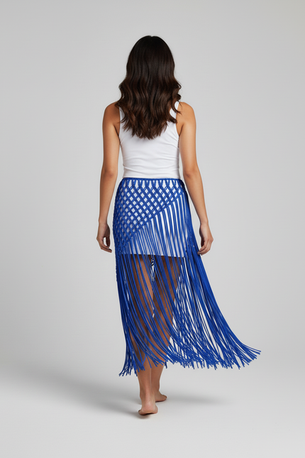 Jupe Longue Bleue Franges Bohème