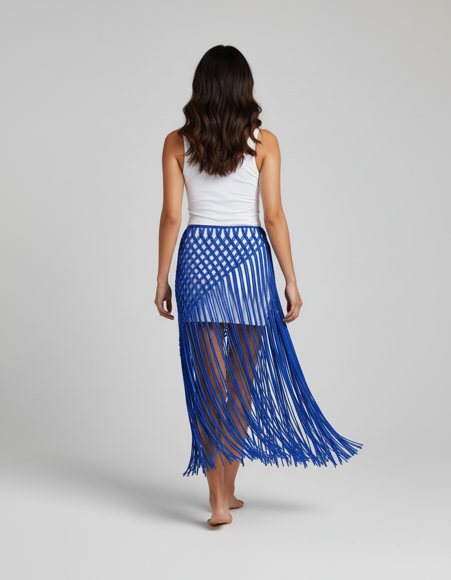 Jupe Longue Bleue Franges Bohème