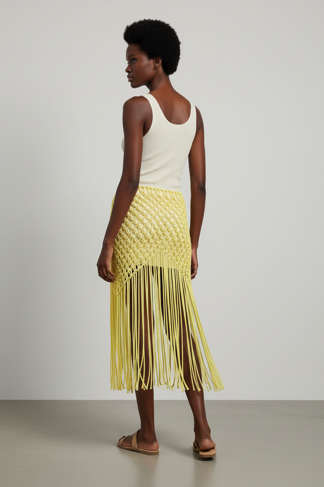 Jupe Longue Jaune Franges Bohème