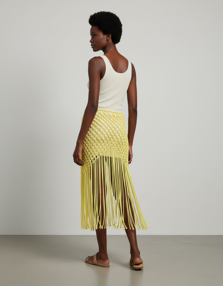 Jupe Longue Jaune Franges Bohème