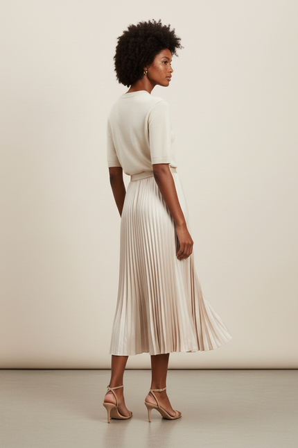 Jupe Longue Plissée Beige