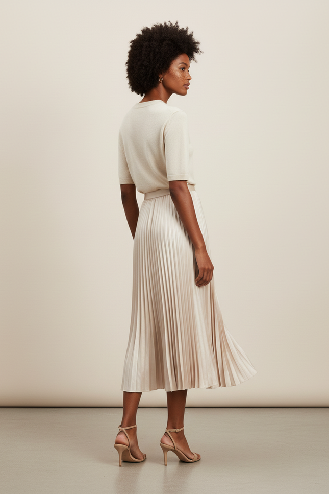 Jupe Longue Plissée Beige