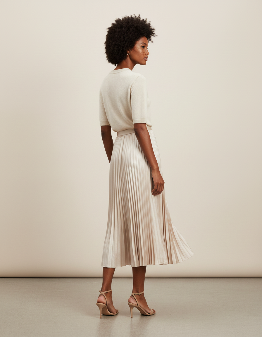 Jupe Longue Plissée Beige