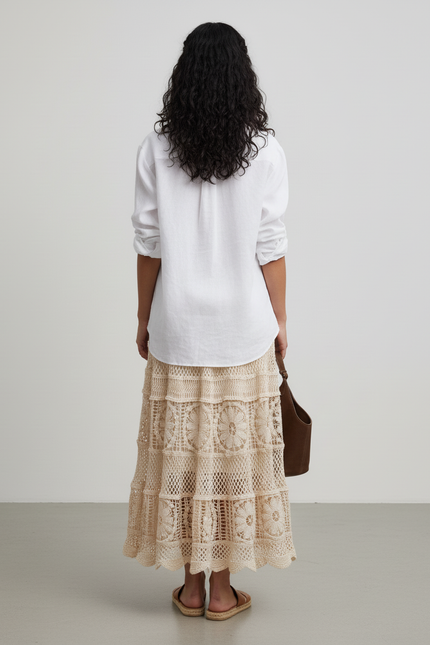 Jupe Longue Écru Crochet Bohème