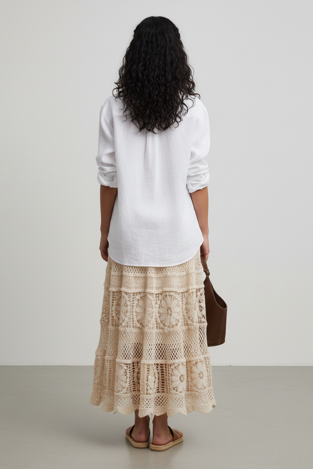 Jupe Longue Écru Crochet Bohème