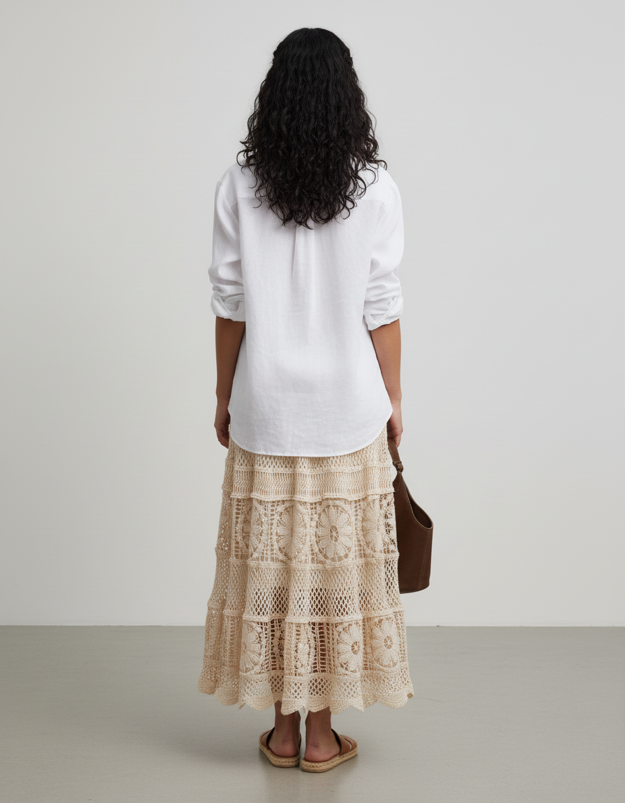 Jupe Longue Écru Crochet Bohème