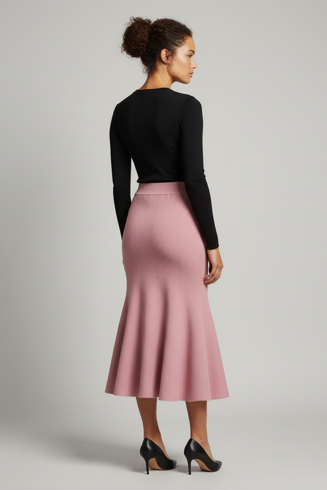 Jupe Longue Rose Tricotée Sirène Élégante