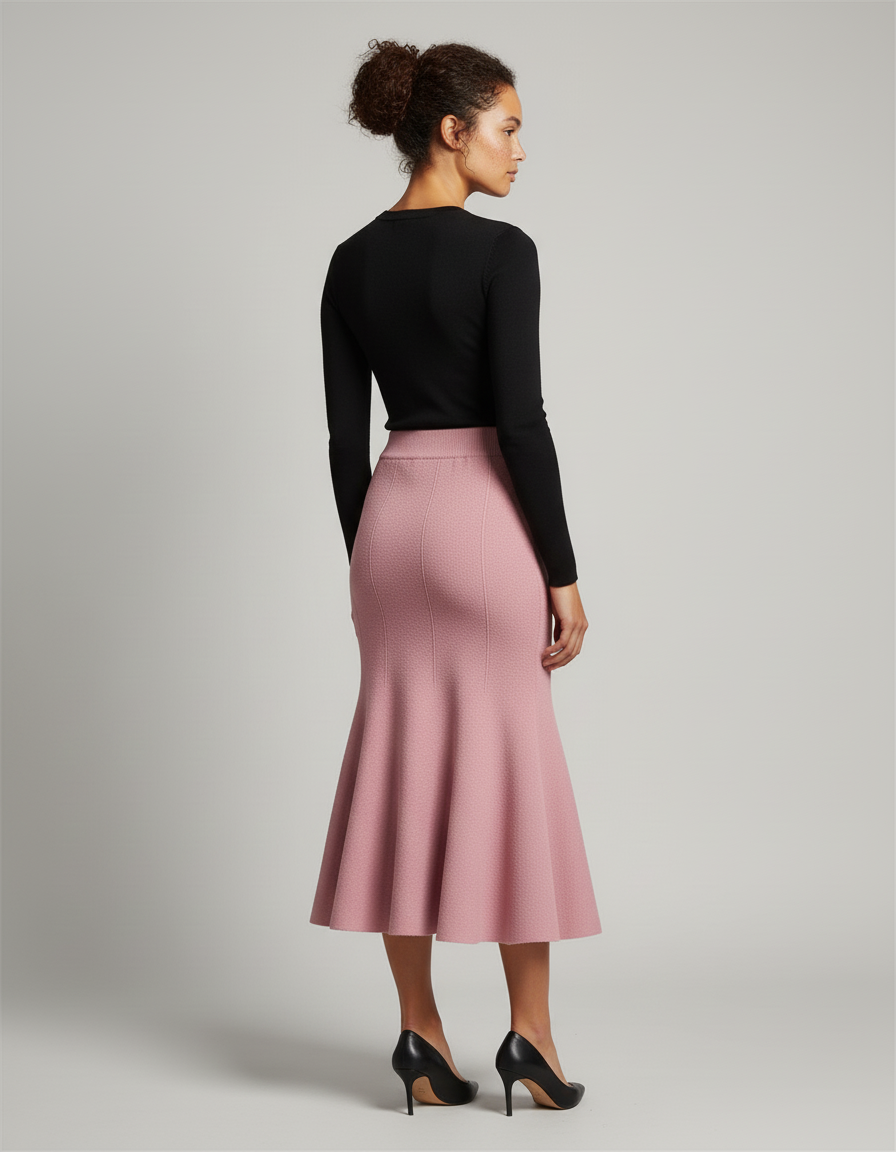 Jupe Longue Rose Tricotée Sirène Élégante