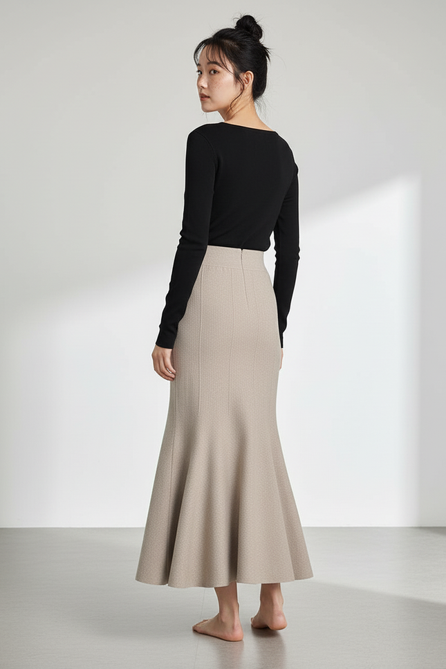 Jupe Longue Beige Sirène Élégante