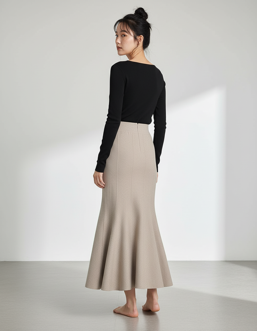 Jupe Longue Beige Sirène Élégante