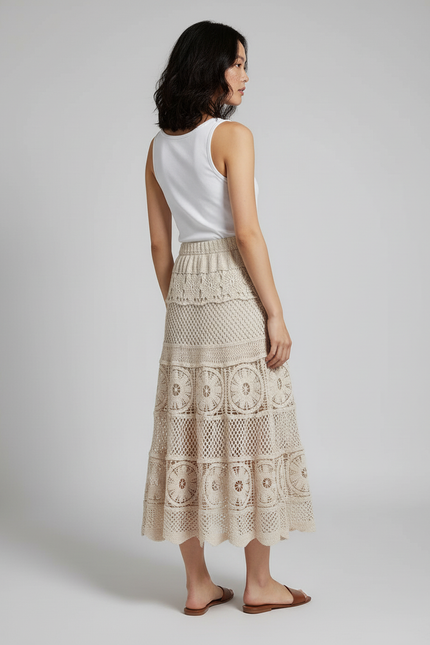Jupe Longue Crochet Ajourée Bohème Femme